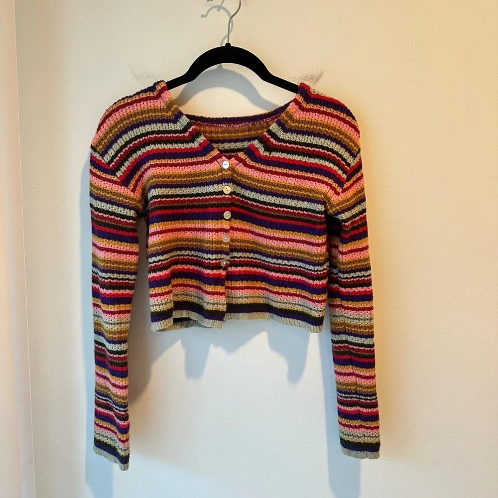 Handmade Crochet Knit Striped Cardigan XS - Picture 1 of 2